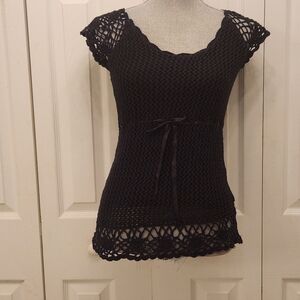 I.N. Stidio Black Crochet Knit Top Sz M